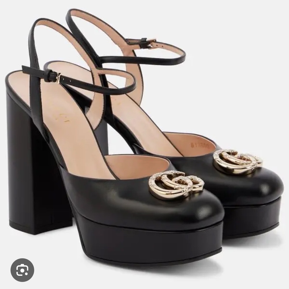 Gucci Double G embellished leather platform pumps in 36